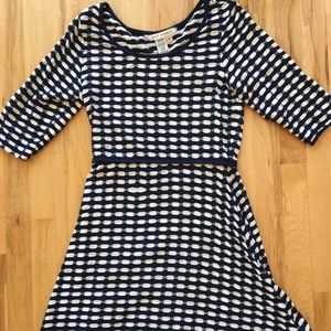 Blue and white fit and flare dress